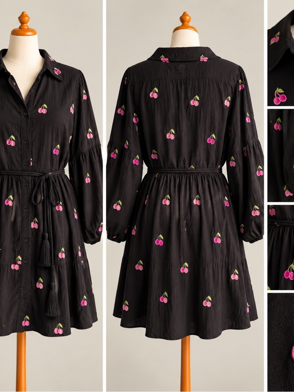 Avec Les Filles Black Cherry Print Shirt Dress